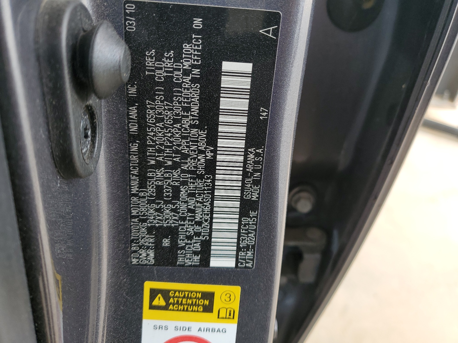 5TDZK3EH6AS011343 2010 Toyota Highlander