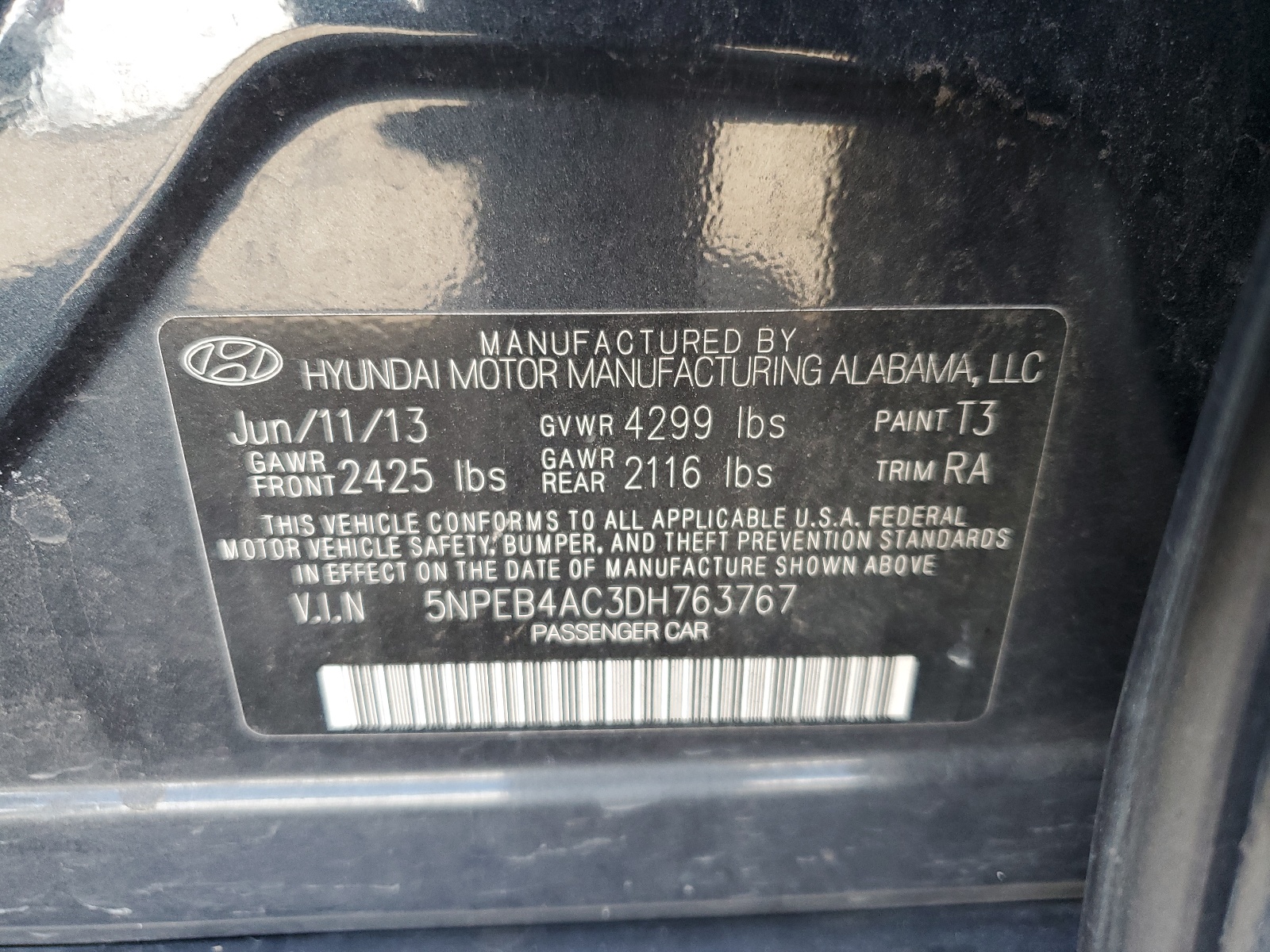 5NPEB4AC3DH763767 2013 Hyundai Sonata Gls