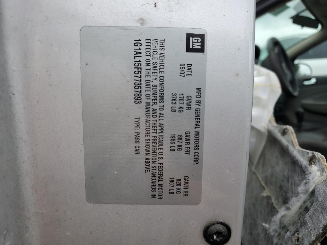 1G1AL15F577357893 2007 Chevrolet Cobalt Lt