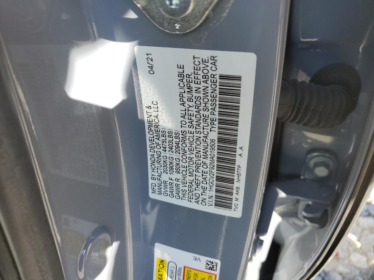 1HGCV2F92MA019506 2021 Honda Accord Touring