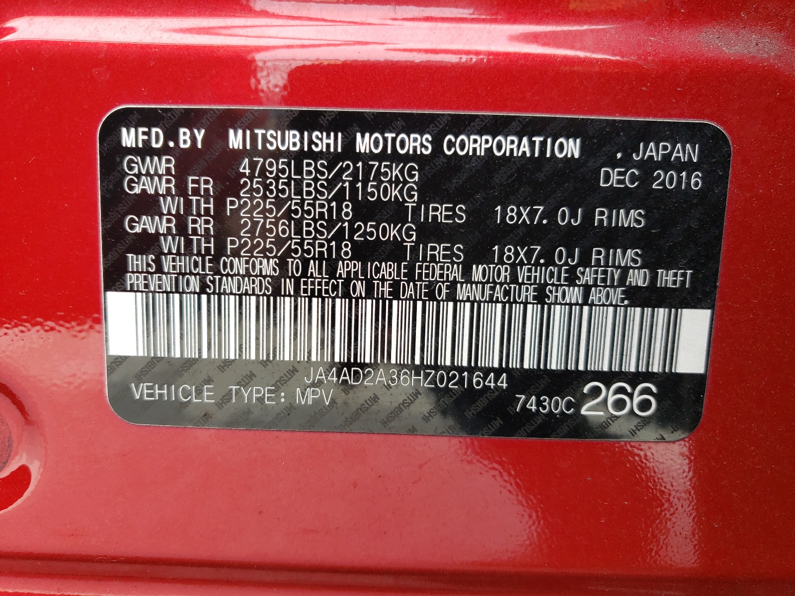 JA4AD2A36HZ021644 2017 Mitsubishi Outlander Es