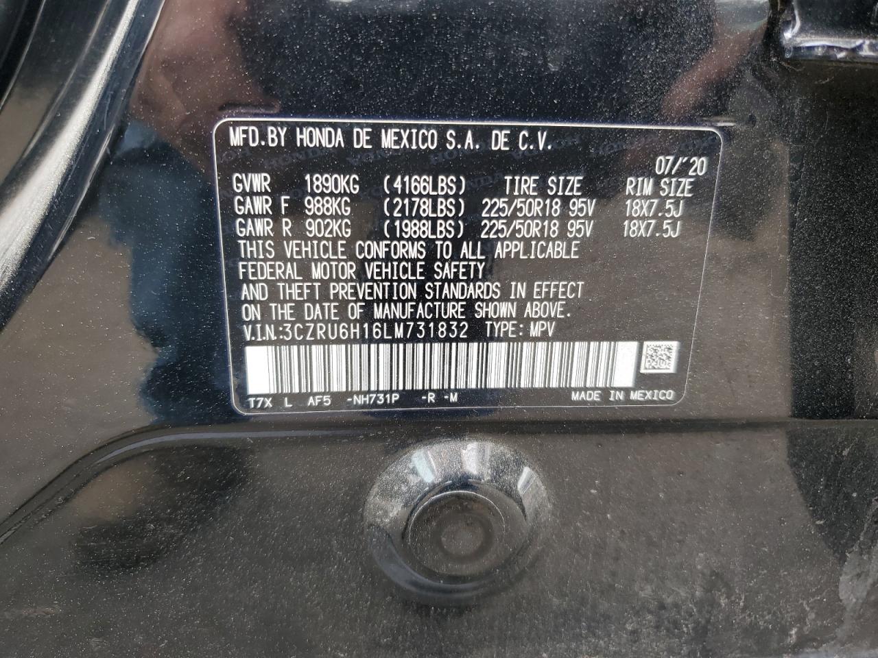 2020 Honda Hr-V Sport VIN: 3CZRU6H16LM731832 Lot: 58784354