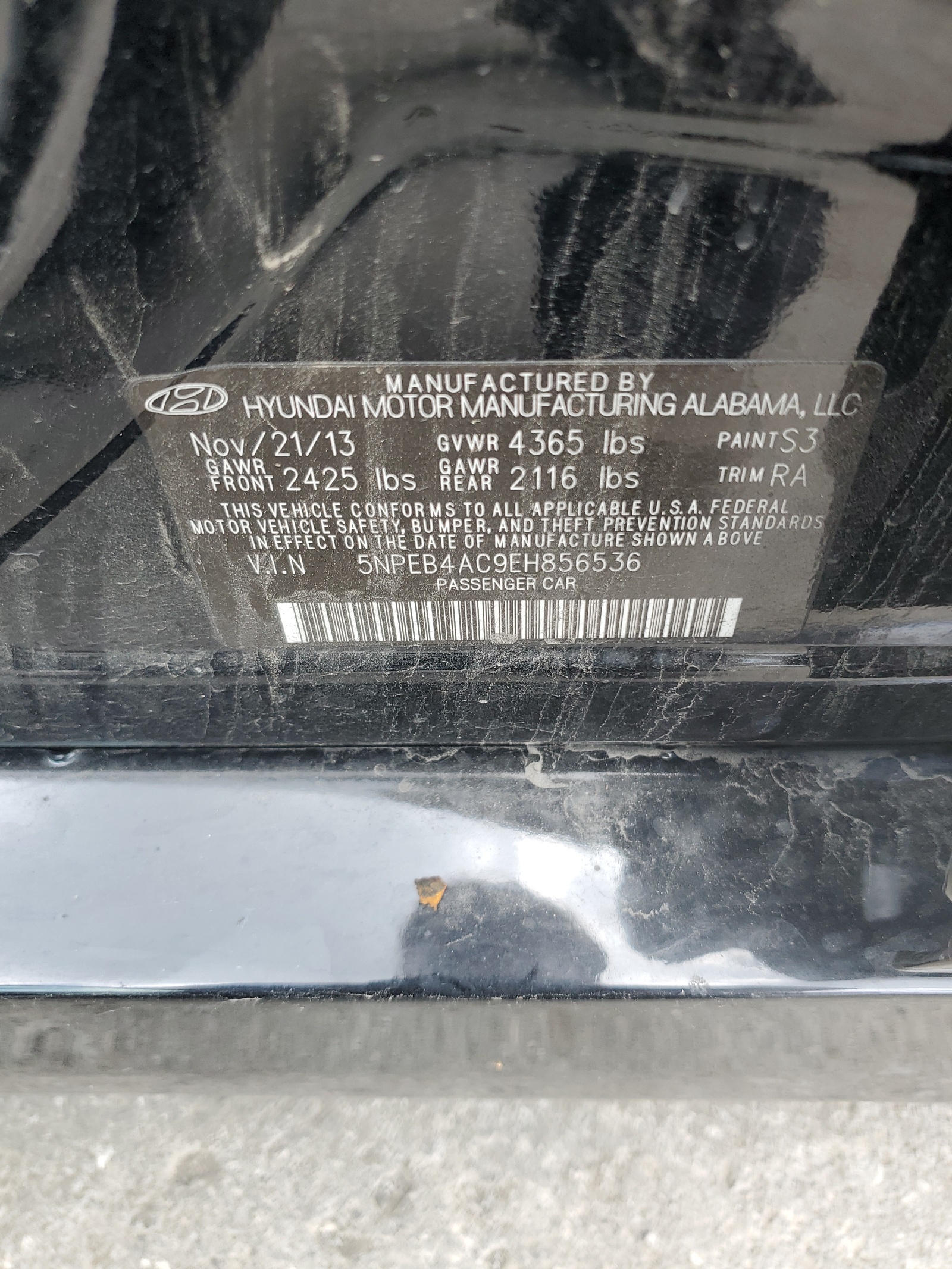 2014 Hyundai Sonata Gls vin: 5NPEB4AC9EH856536