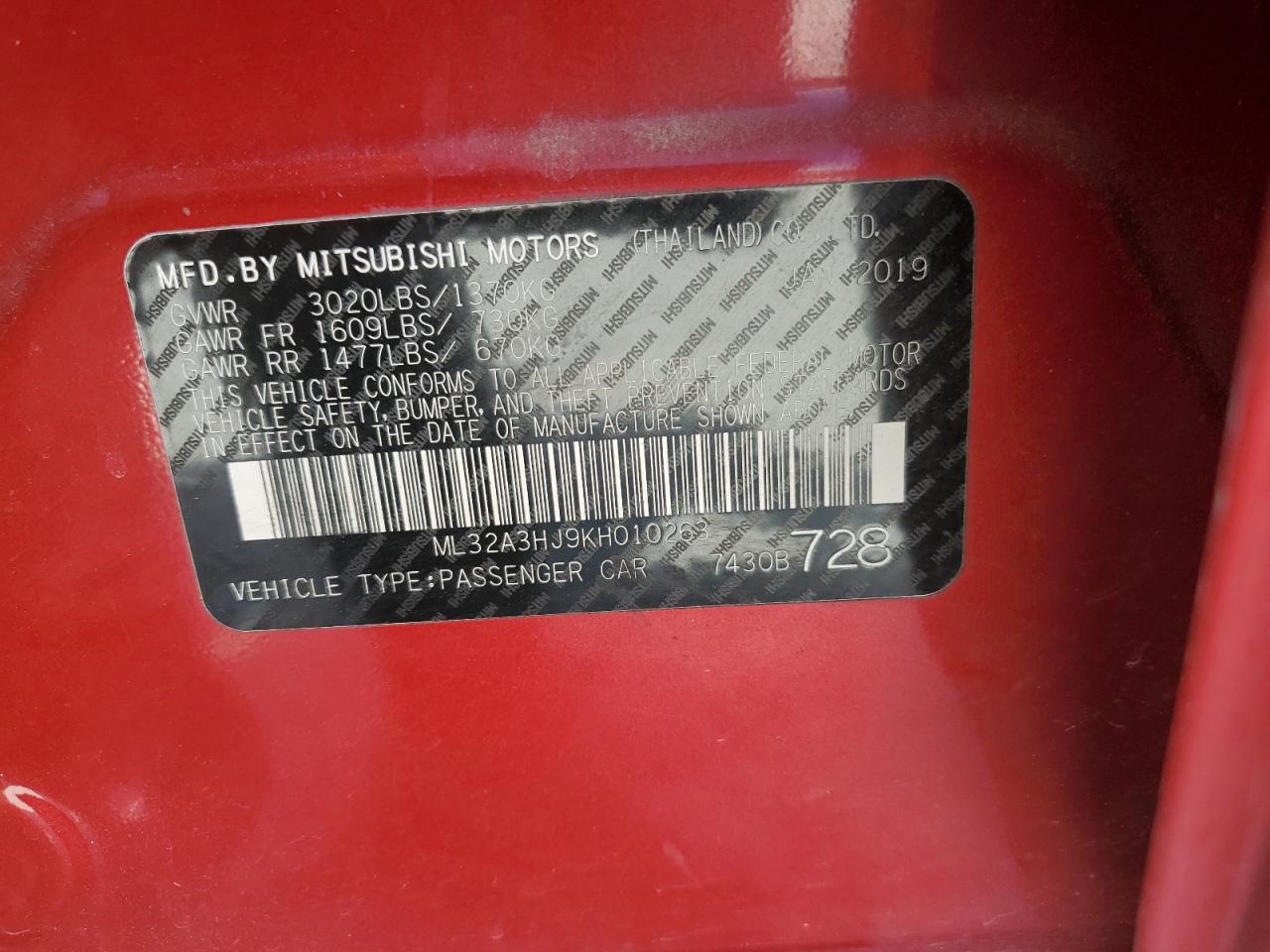 ML32A3HJ9KH010263 2019 Mitsubishi Mirage Es