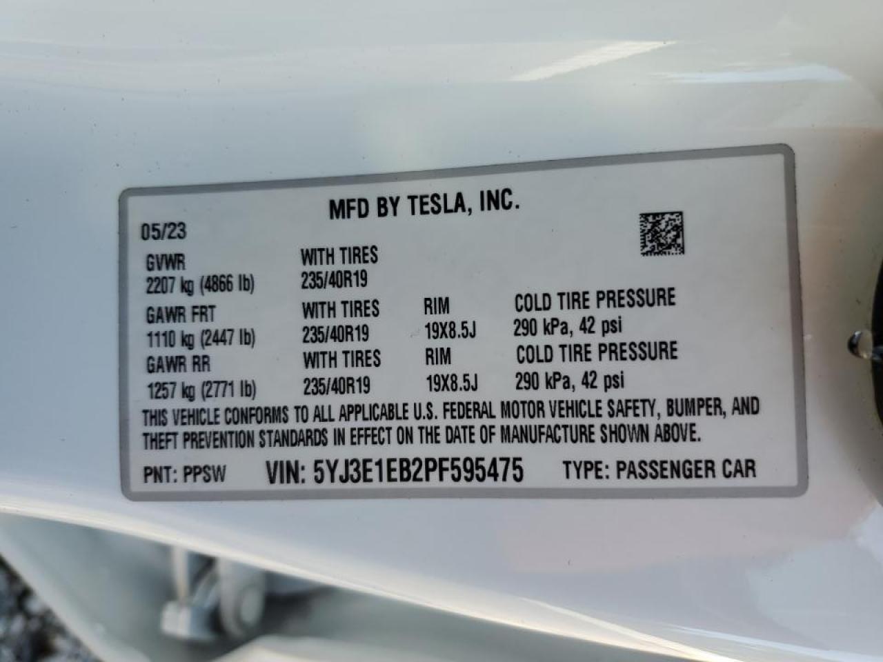 2023 Tesla Model 3 VIN: 5YJ3E1EB2PF595475 Lot: 60333374