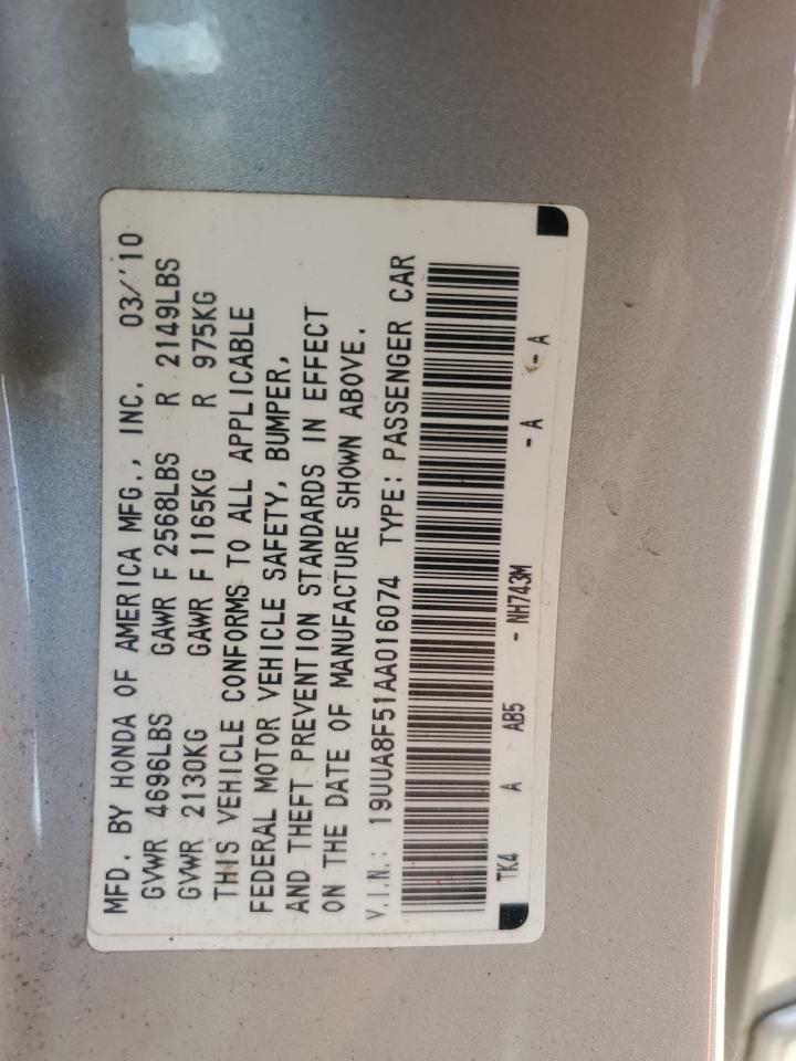 2010 Acura Tl VIN: 19UUA8F51AA016074 Lot: 59512594