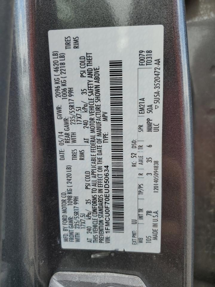 2014 Ford Escape S VIN: 1FMCU0F70EUD50634 Lot: 60612504