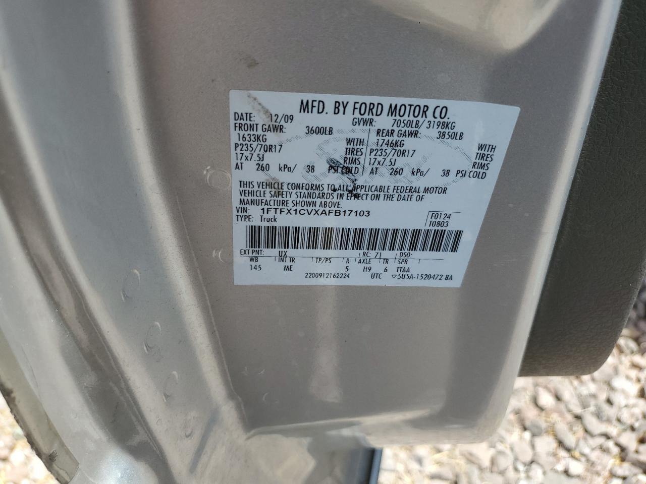 2010 Ford F150 Super Cab VIN: 1FTFX1CVXAFB17103 Lot: 58343514