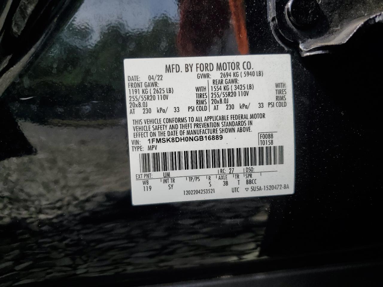 2022 Ford Explorer Xlt VIN: 1FMSK8DH0NGB16889 Lot: 60212834