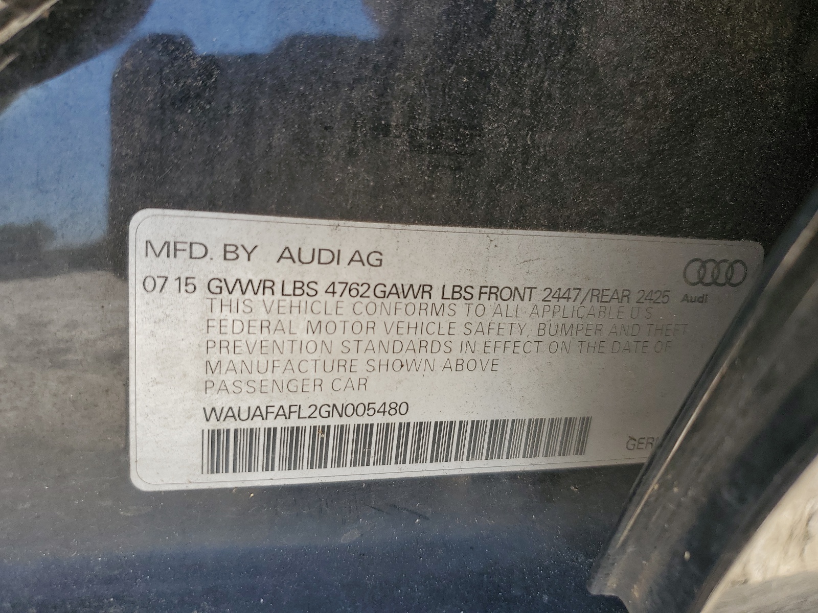 WAUAFAFL2GN005480 2016 Audi A4 Premium S-Line