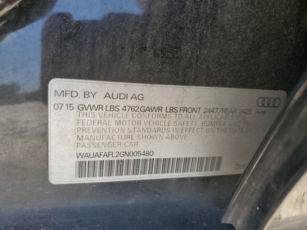 2016 Audi A4 Premium S-Line VIN: WAUAFAFL2GN005480 Lot: 60328954