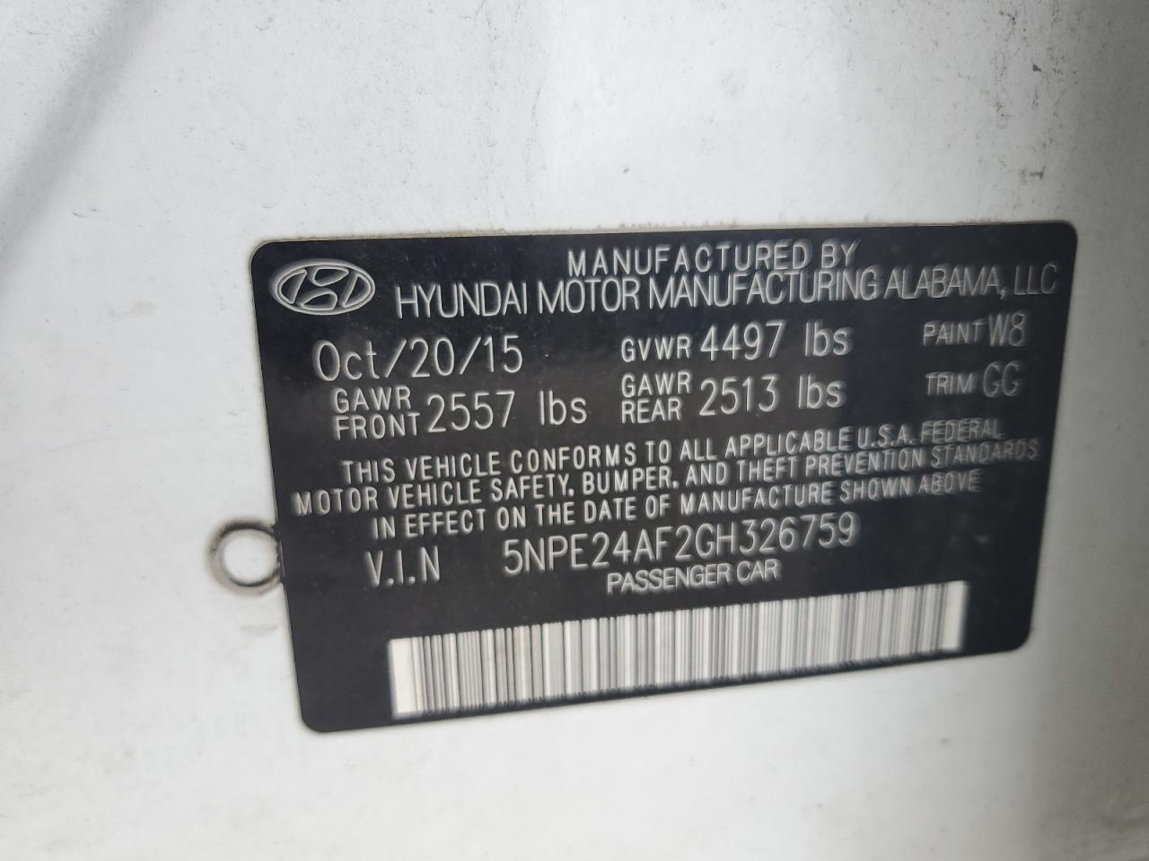 5NPE24AF2GH326759 2016 Hyundai Sonata Se