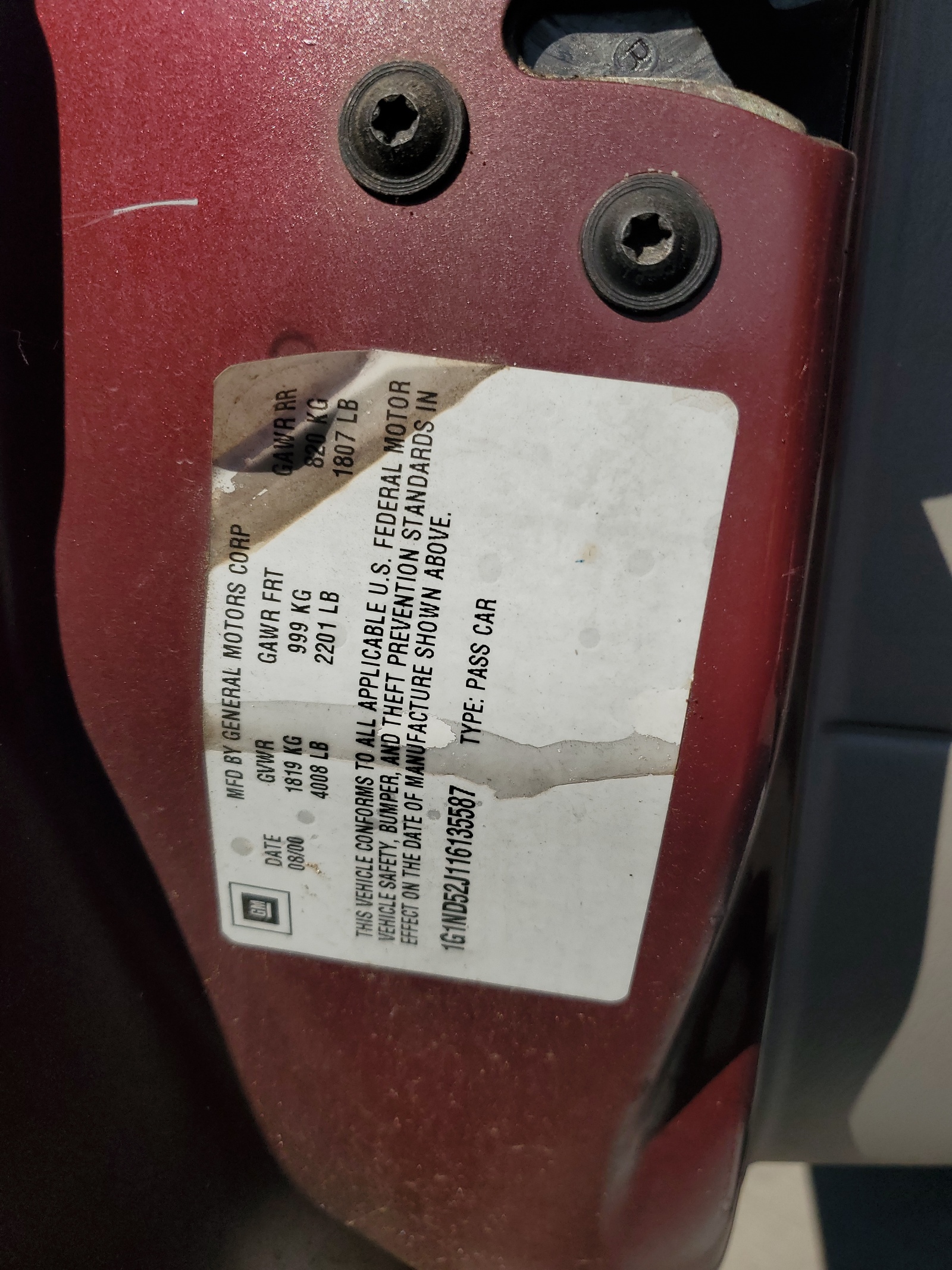 1G1ND52J116135587 2001 Chevrolet Malibu