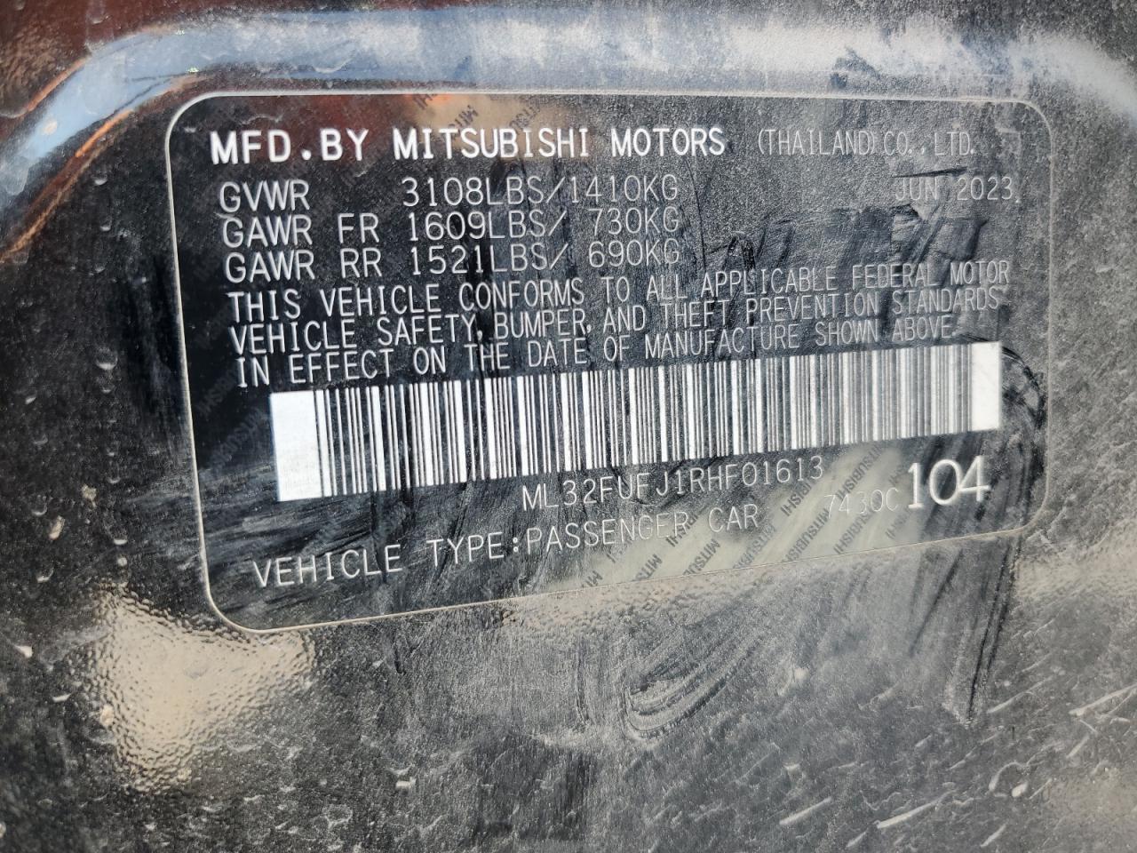 2024 Mitsubishi Mirage G4 Es VIN: ML32FUFJ1RHF01613 Lot: 59217964