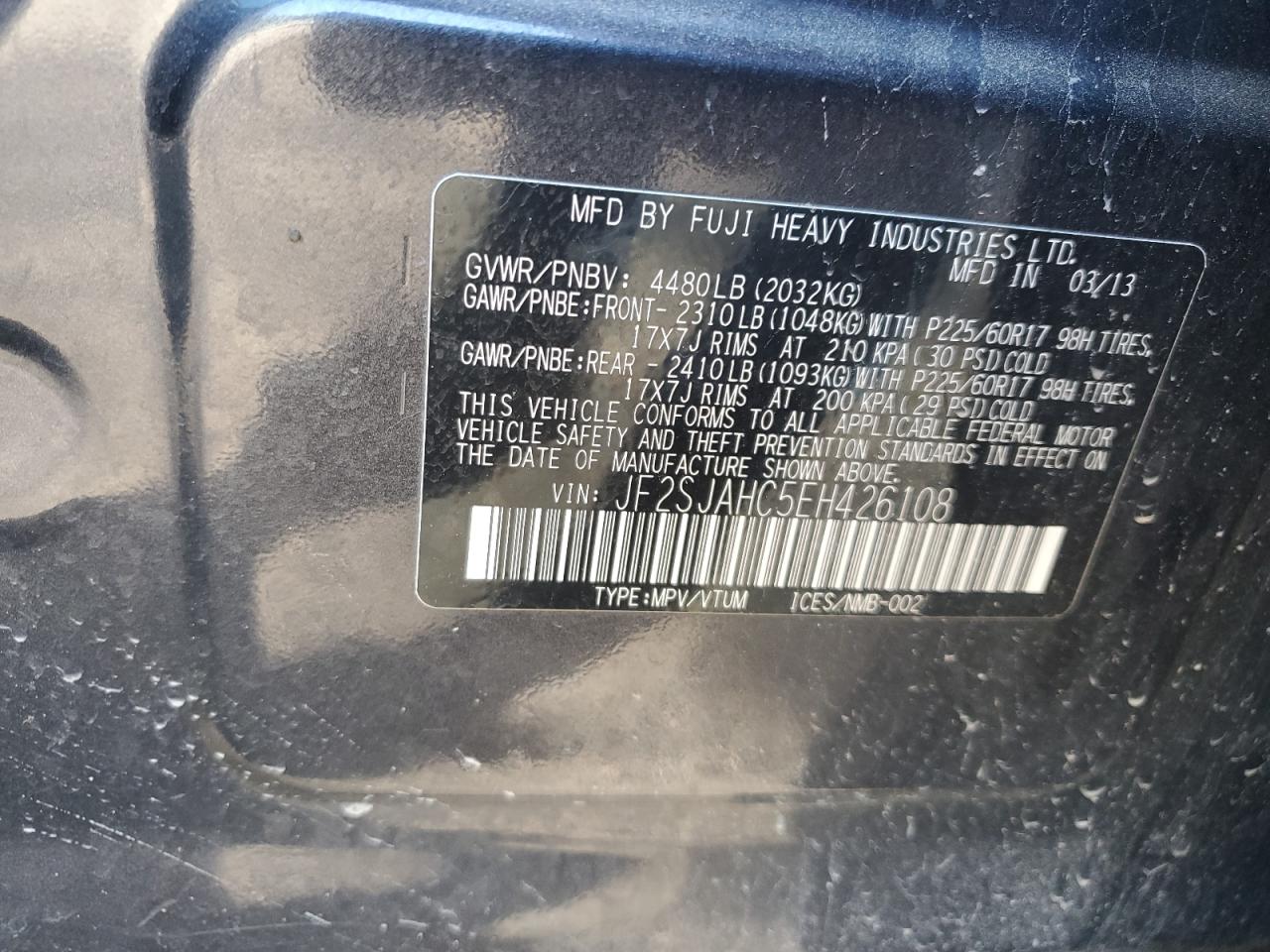 2014 Subaru Forester 2.5I Limited VIN: JF2SJAHC5EH426108 Lot: 60965904