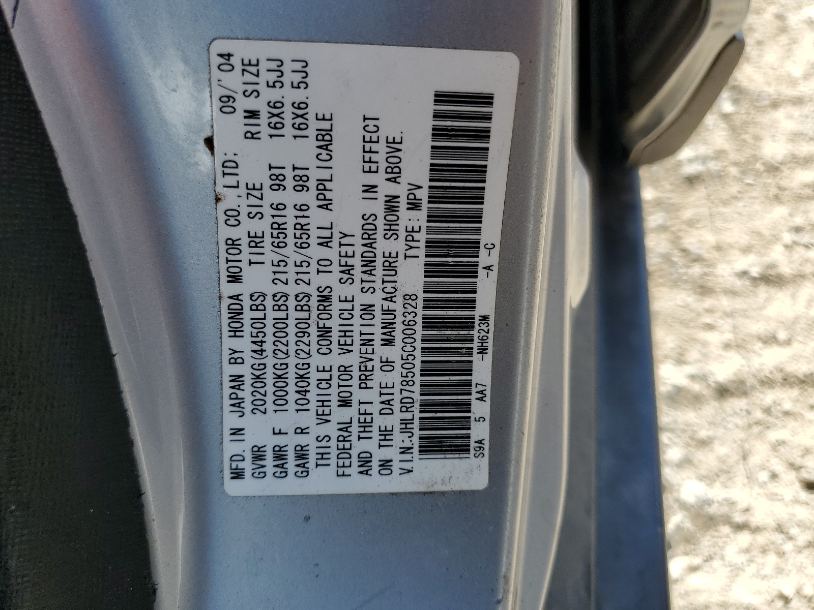 JHLRD78505C006328 2005 Honda Cr-V Lx