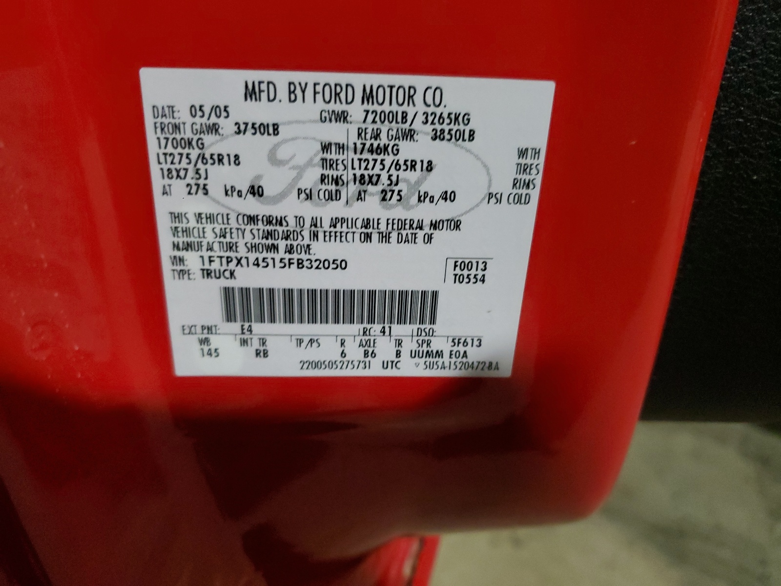 1FTPX14515FB32050 2005 Ford F150