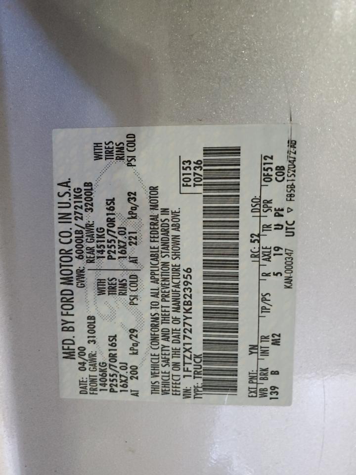 2000 Ford F150 VIN: 1FTZX1727YKB23956 Lot: 58543944