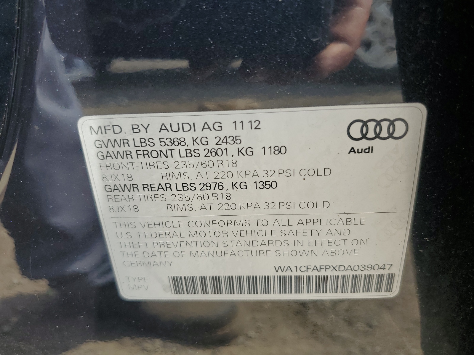 WA1CFAFPXDA039047 2013 Audi Q5 Premium