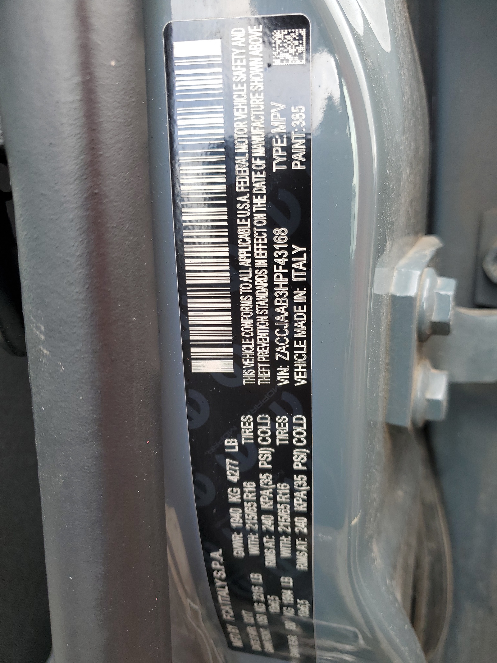 ZACCJAAB3HPF43168 2017 Jeep Renegade Sport