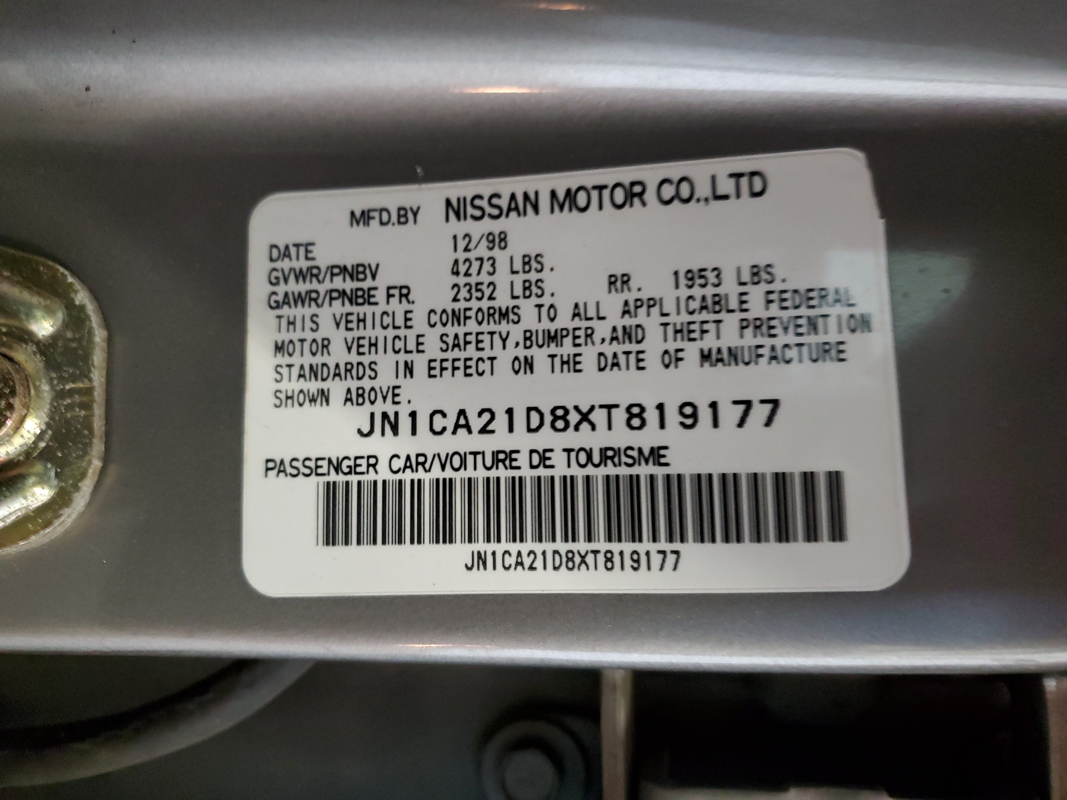 JN1CA21D8XT819177 1999 Nissan Maxima Gle