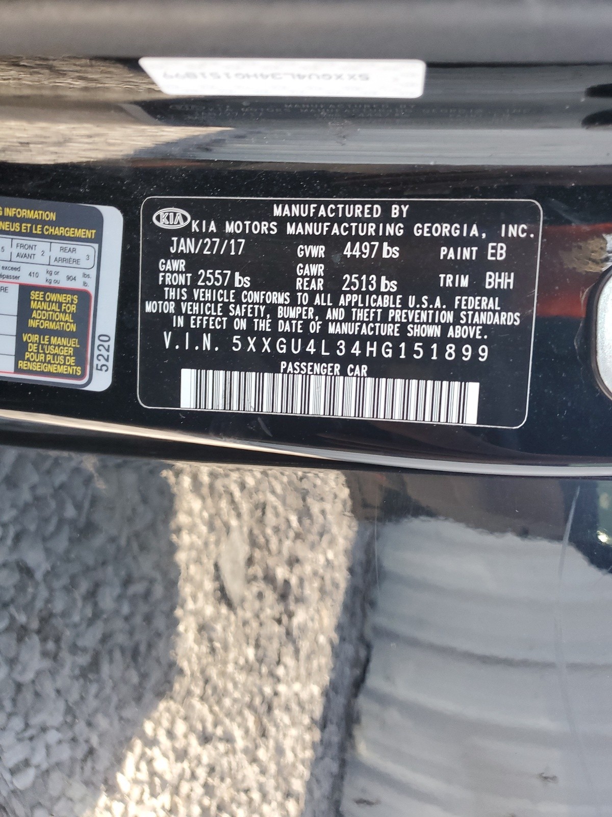 5XXGU4L34HG151899 2017 Kia Optima Ex