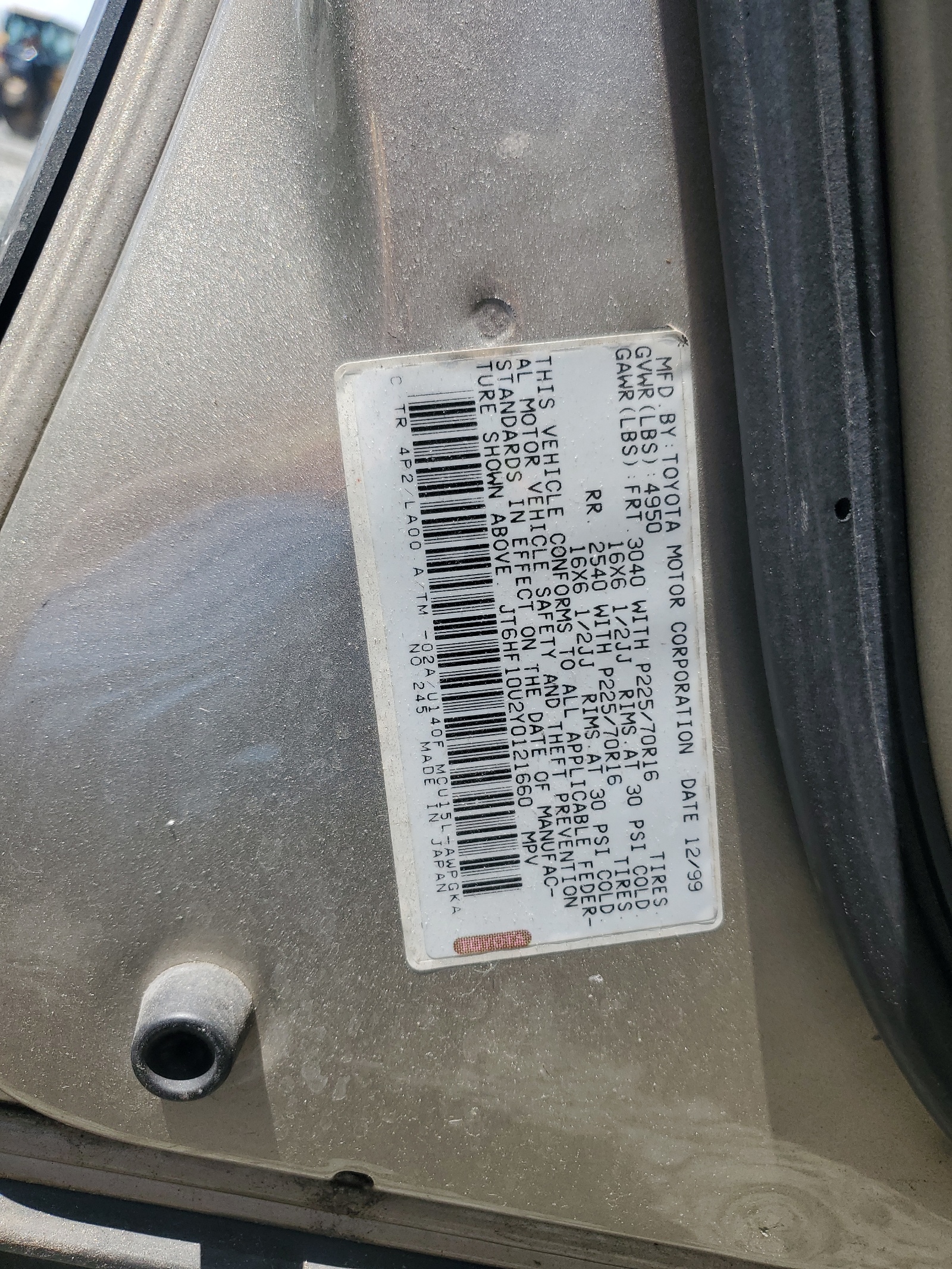 JT6HF10U2Y0121660 2000 Lexus Rx 300