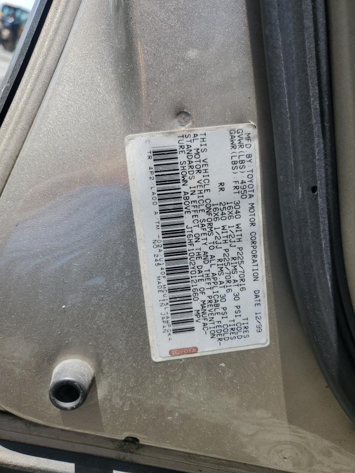 2000 Lexus Rx 300 VIN: JT6HF10U2Y0121660 Lot: 60136214