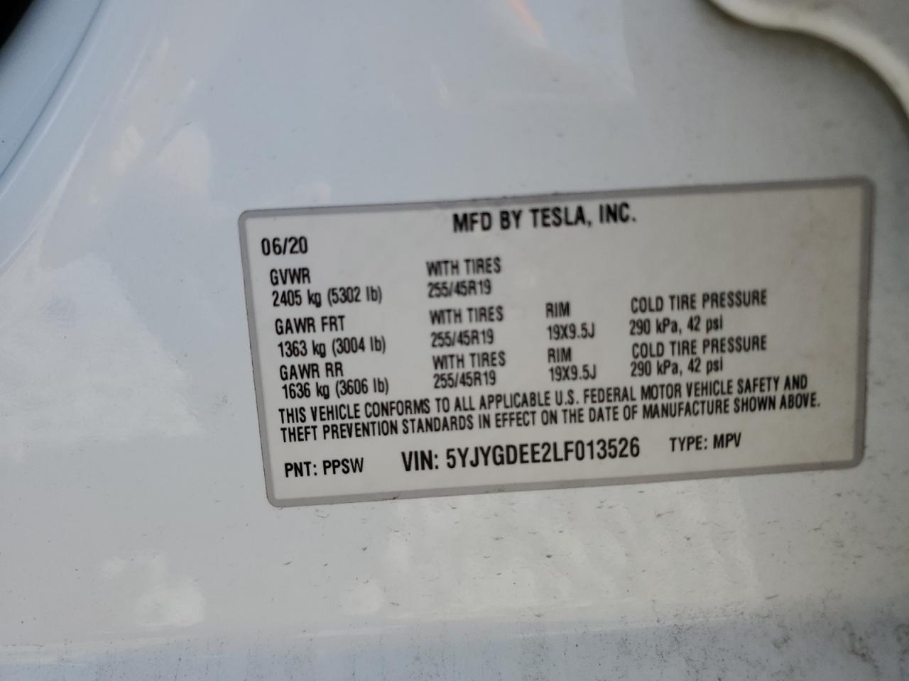 5YJYGDEE2LF013526 2020 Tesla Model Y