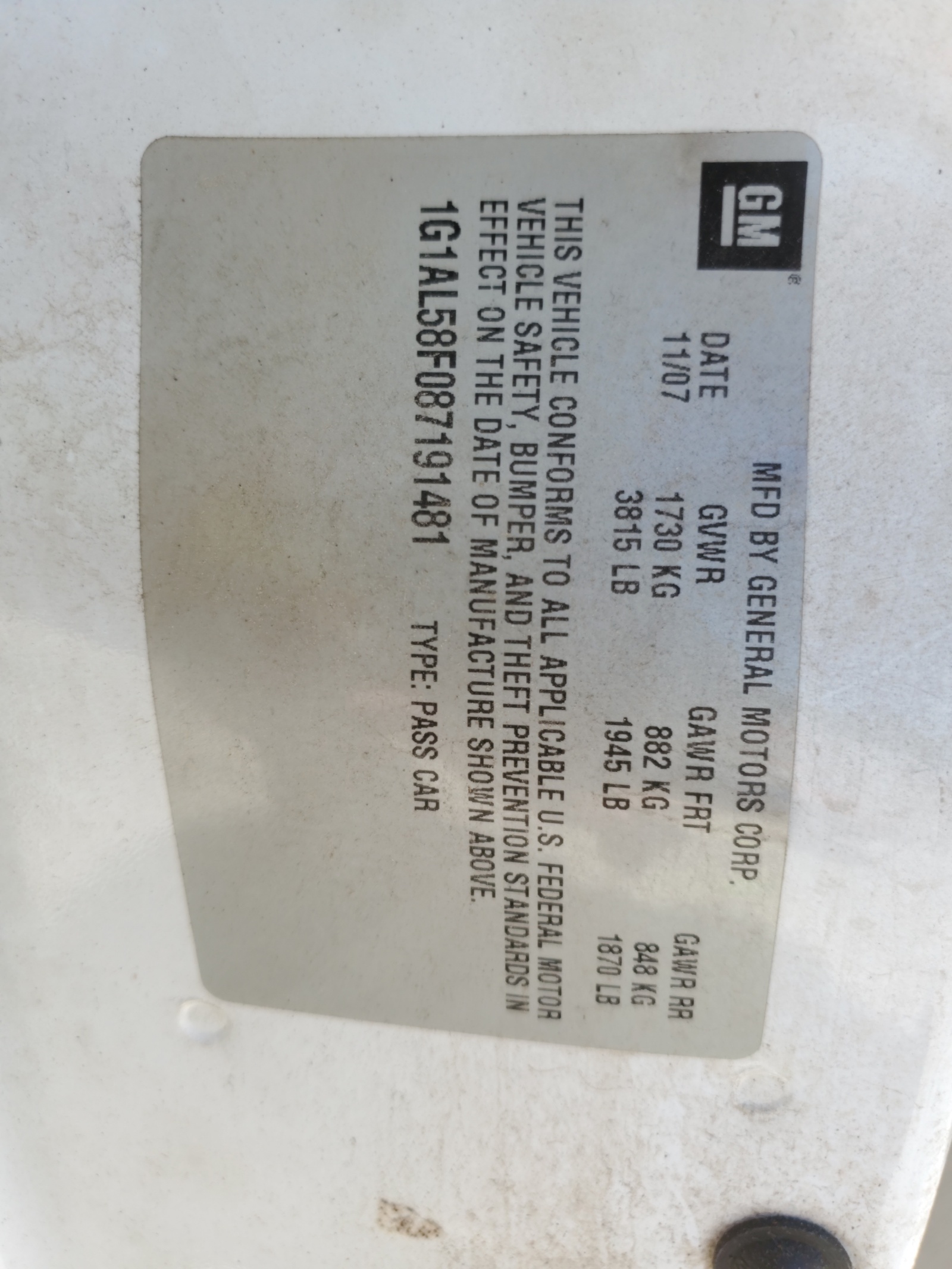 1G1AL58F087191481 2008 Chevrolet Cobalt Lt