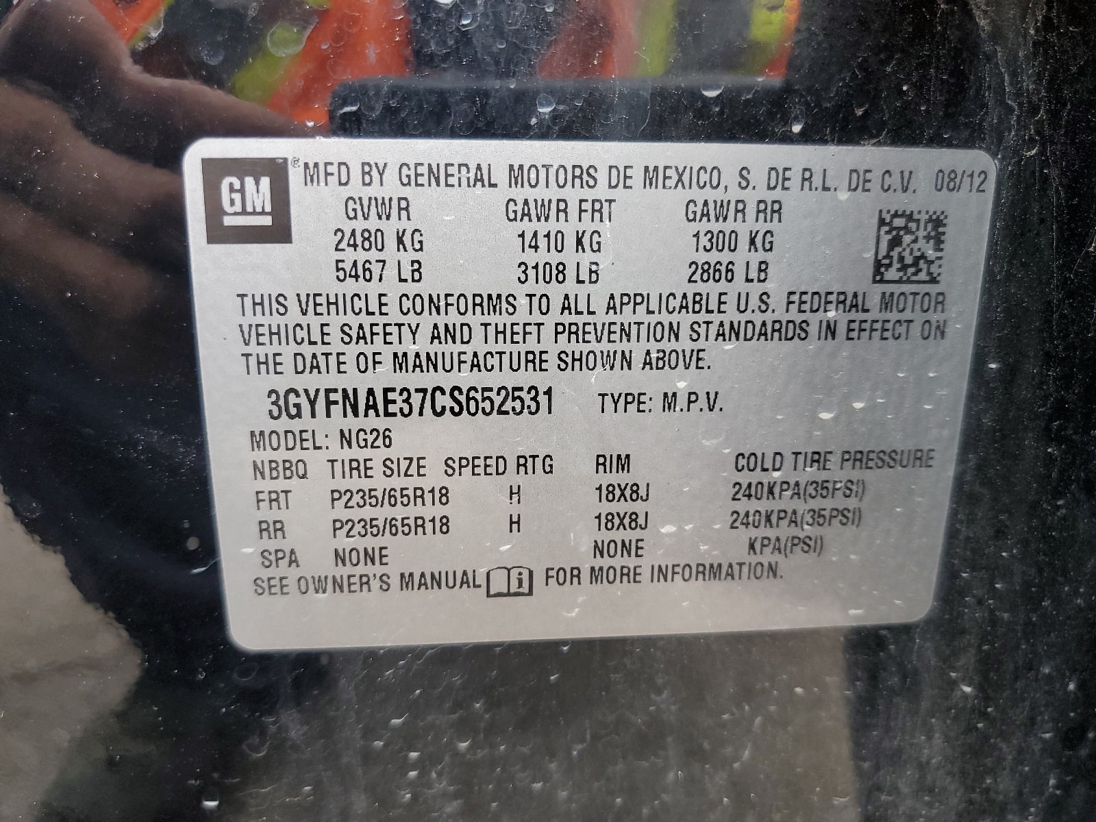 3GYFNAE37CS652531 2012 Cadillac Srx Luxury Collection