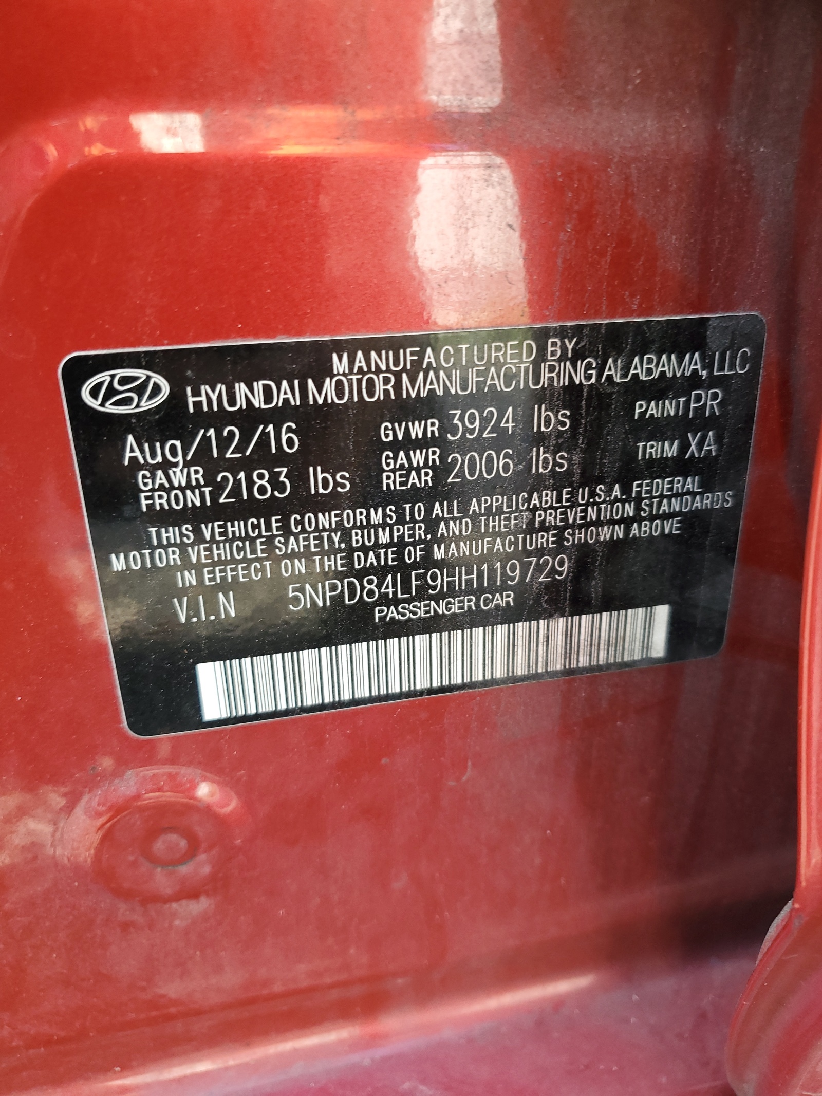 5NPD84LF9HH119729 2017 Hyundai Elantra Se