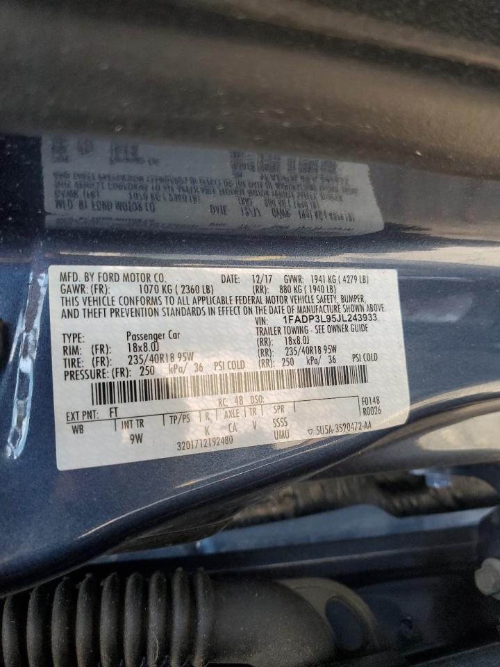 2018 Ford Focus St VIN: 1FADP3L95JL243933 Lot: 59098424