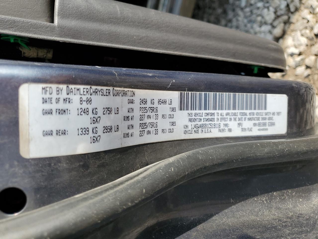 2001 Jeep Grand Cherokee Laredo VIN: 1J4GW48S91C519116 Lot: 59334834