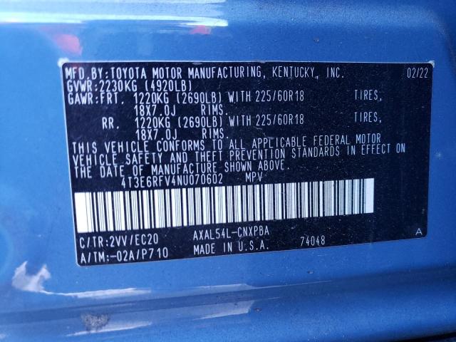 2022 TOYOTA RAV4 XSE 4T3E6RFV4NU070602  60023684