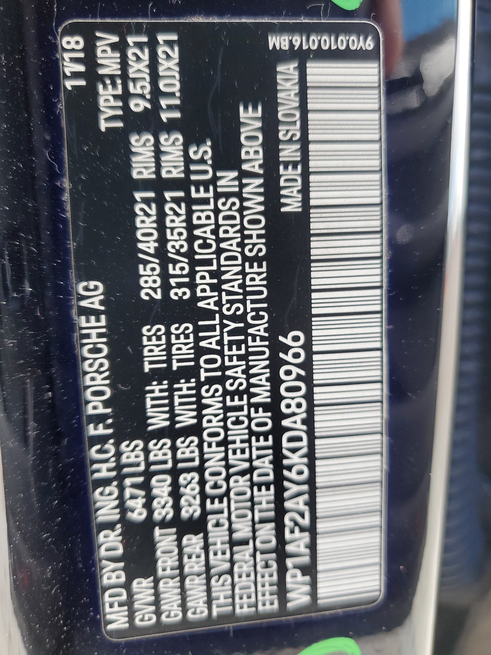 WP1AF2AY6KDA80966 2019 Porsche Cayenne Turbo