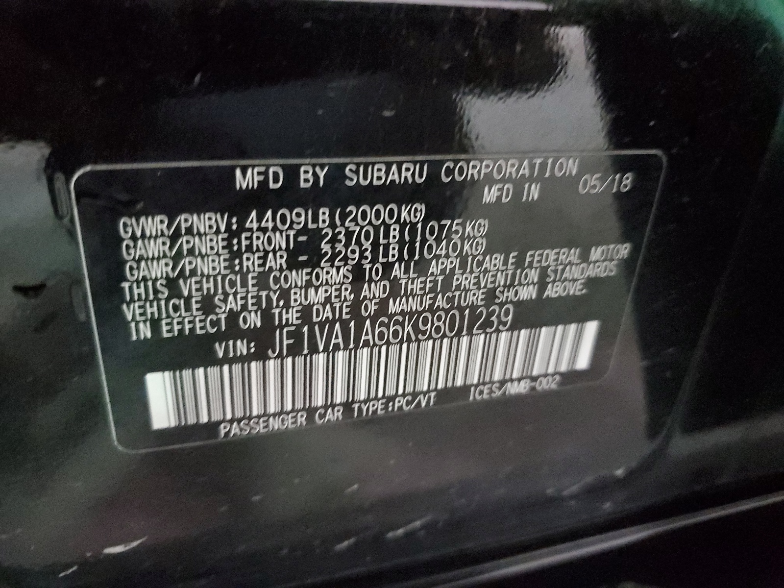 JF1VA1A66K9801239 2019 Subaru Wrx