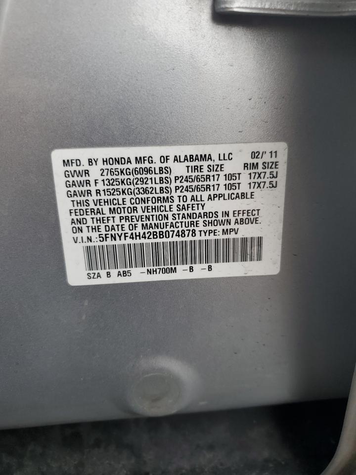 2011 Honda Pilot Ex VIN: 5FNYF4H42BB074878 Lot: 57440164