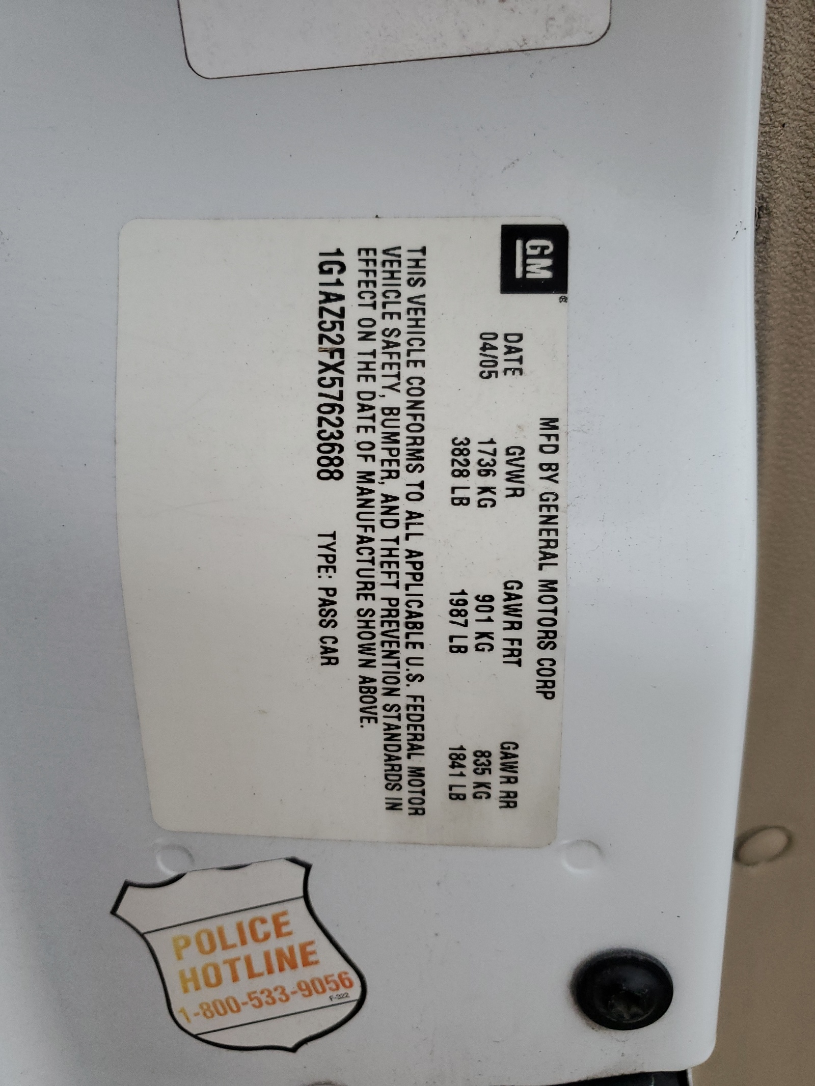 1G1AZ52FX57623688 2005 Chevrolet Cobalt Lt