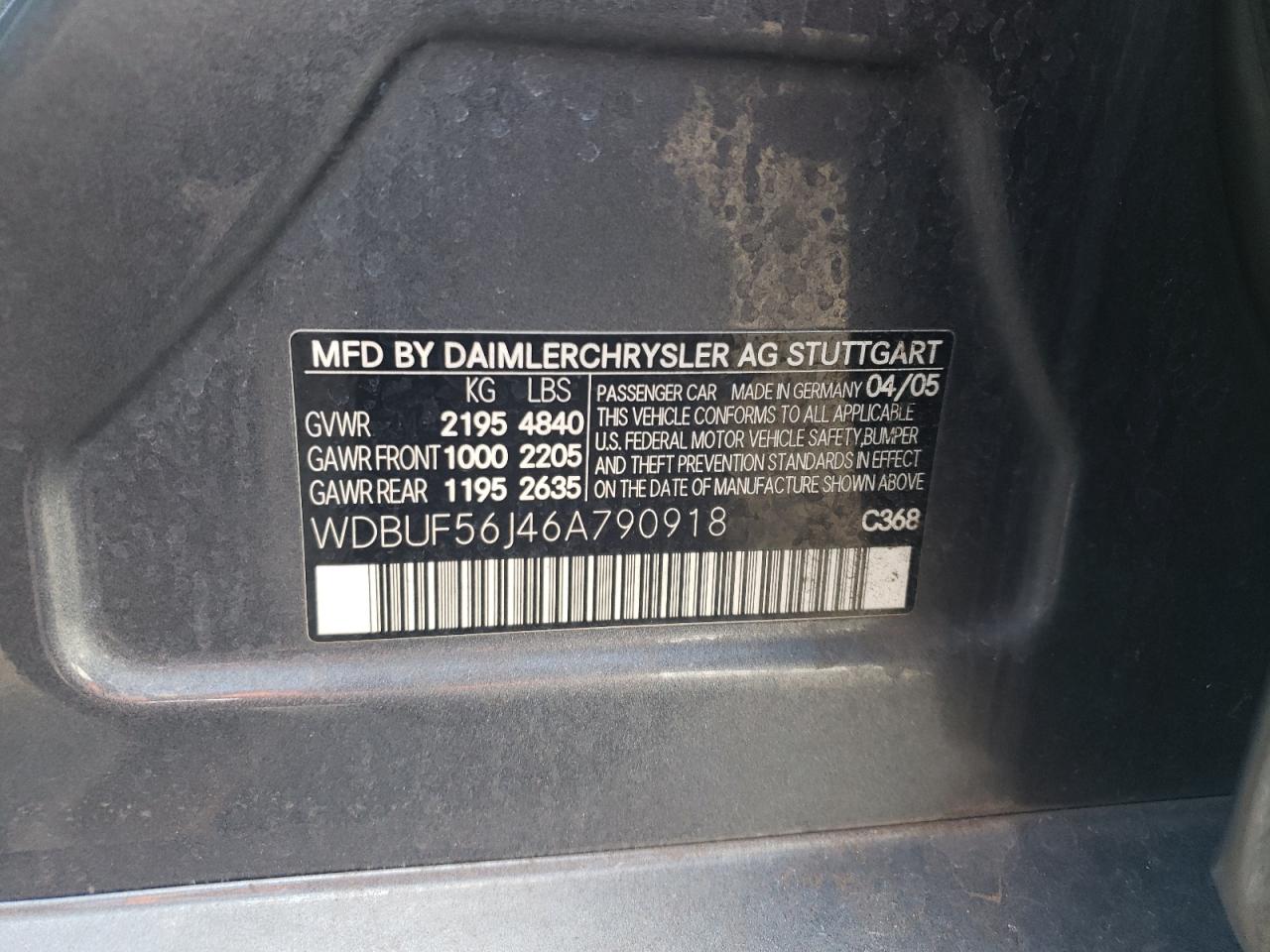 2006 Mercedes-Benz E 350 VIN: WDBUF56J46A790918 Lot: 59186644