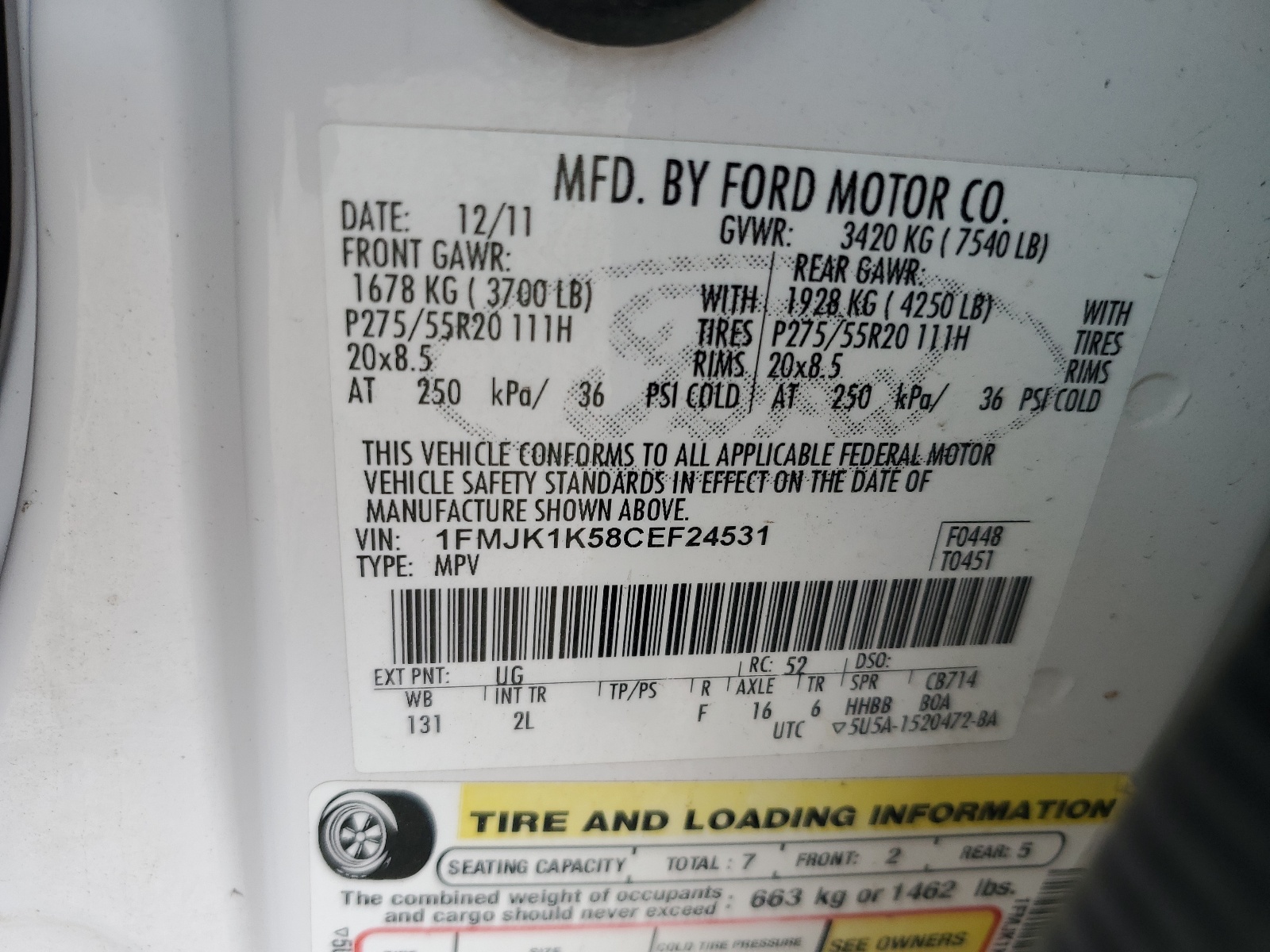 1FMJK1K58CEF24531 2012 Ford Expedition El Limited