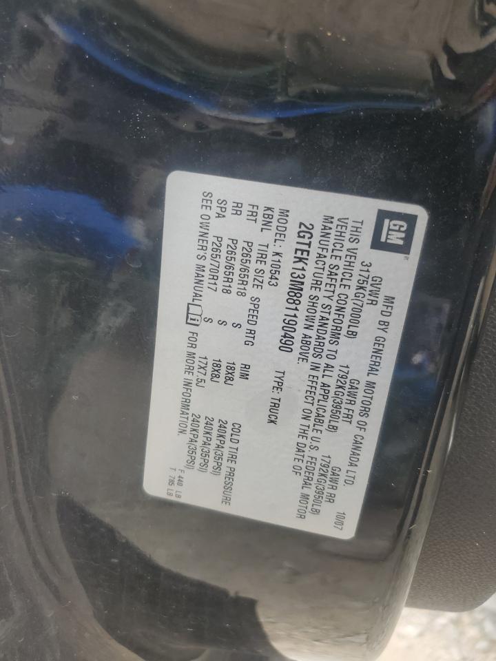 2008 GMC Sierra K1500 VIN: 2GTEK13M881190490 Lot: 60884404