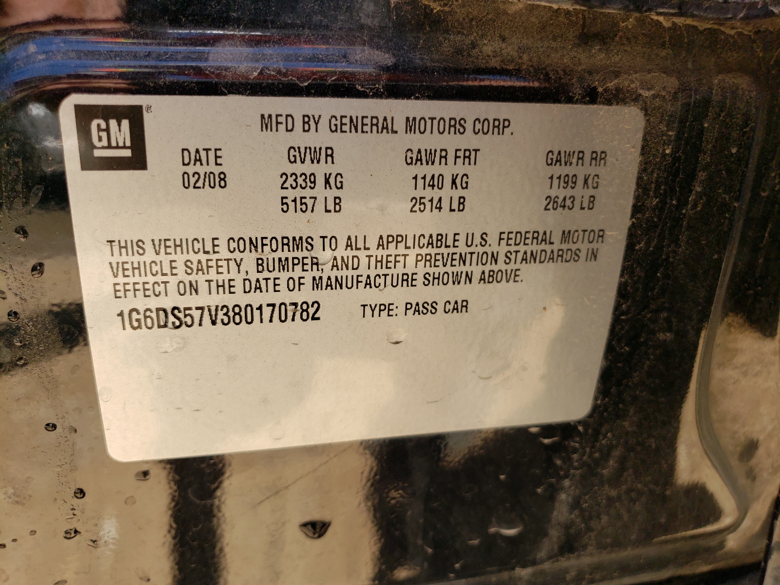 1G6DS57V380170782 2008 Cadillac Cts Hi Feature V6