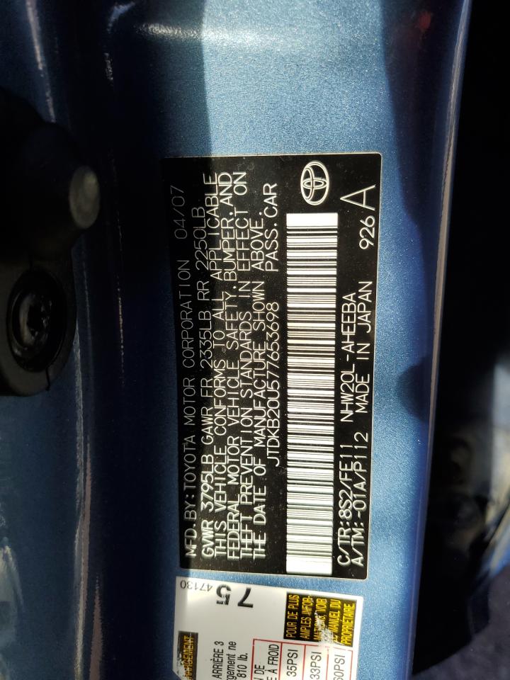 2007 Toyota Prius VIN: JTDKB20U577653698 Lot: 58325564