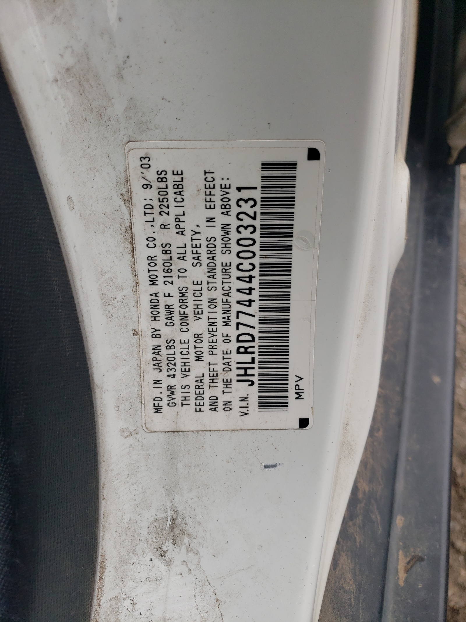 JHLRD77444C003231 2004 Honda Cr-V Lx