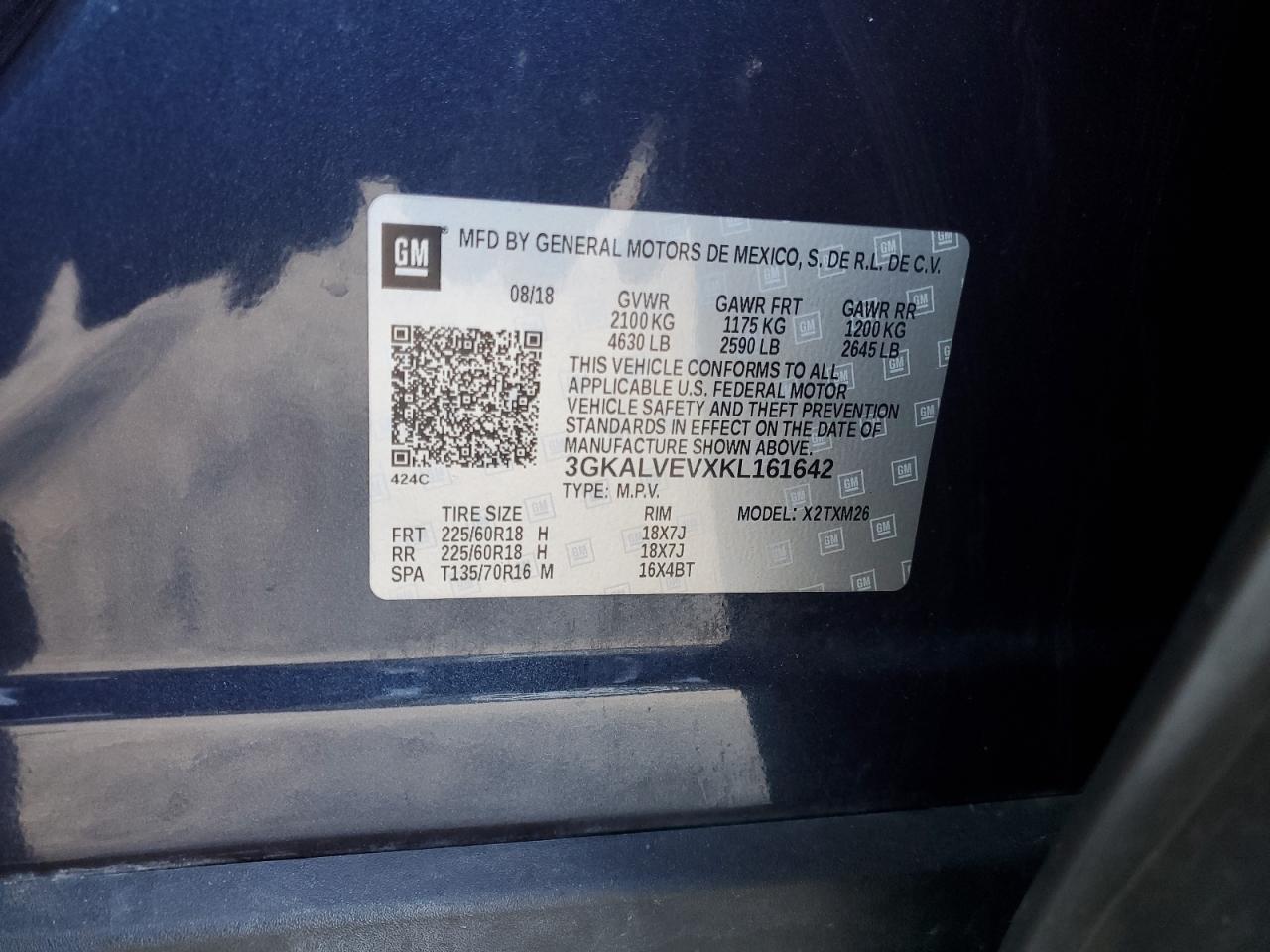 2019 GMC Terrain Slt VIN: 3GKALVEVXKL161642 Lot: 57898234