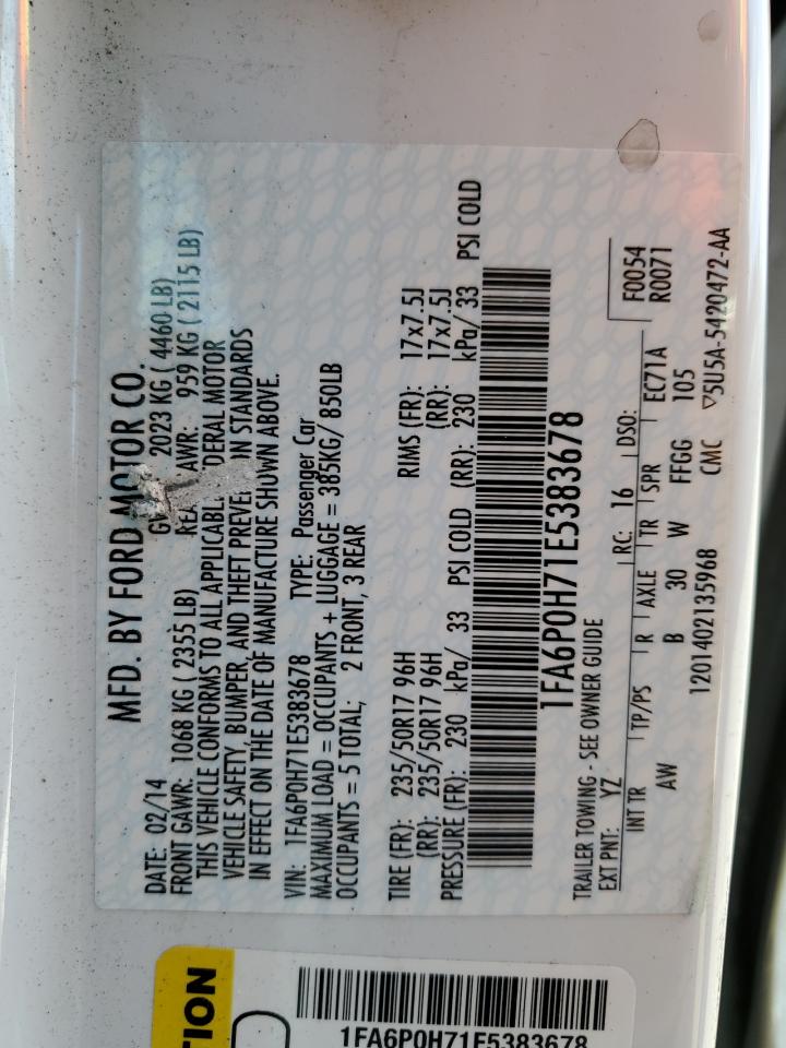 2014 Ford Fusion Se VIN: 1FA6P0H71E5383678 Lot: 59124514