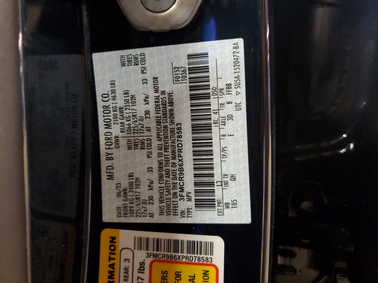 2023 Ford Bronco Sport Big Bend VIN: 3FMCR9B6XPRD78583 Lot: 57843714