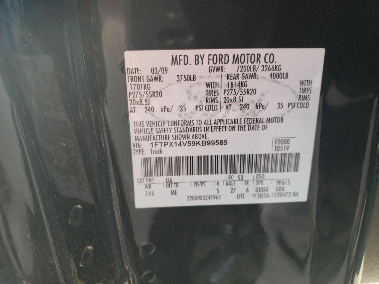 1FTPX14V59KB99585 2009 Ford F150 Super Cab