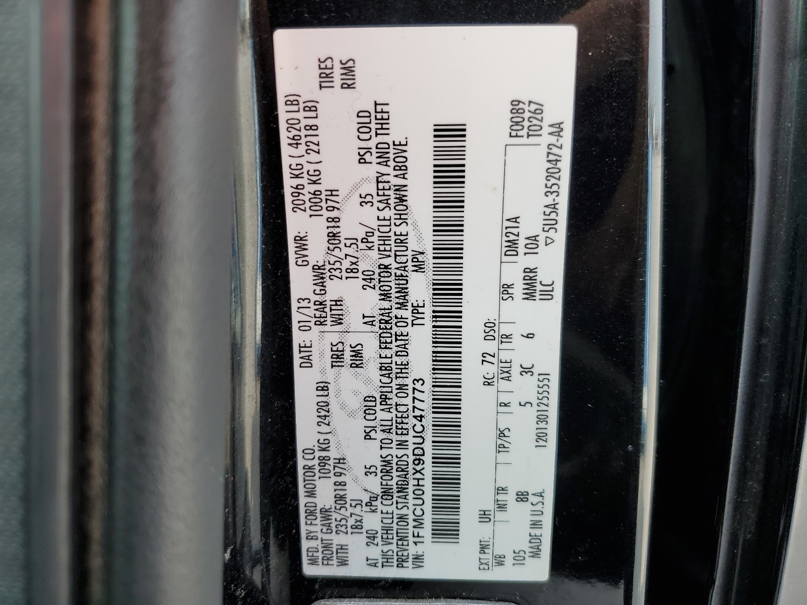 1FMCU0HX9DUC47773 2013 Ford Escape Sel